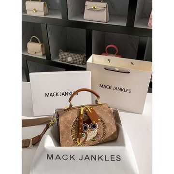 MackJanice小眾設計復古可愛貓頭鷹波士頓包包2025新款單肩斜挎包