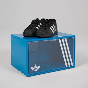 【Sharkhead】現貨 Adidas 鞋盒 防塵透明鞋盒 磁吸式 收納鞋盒 藍色 三葉草 透明櫃 三線 收納箱