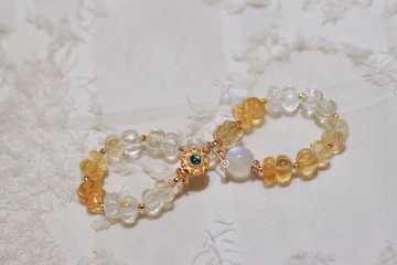 原創天然巴西黃水晶南瓜珠漸變手鏈搭配藍月光碧璽 小眾輕奢手鏈