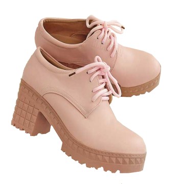 復古圓頭防水台系帶粗跟學生鞋米/粉/藍34-39【no-45018569635】