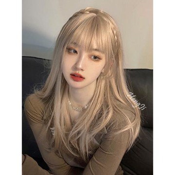 哼唧假發女長發女團金色長直發圓臉lolita自然全頭套式jk自然假發