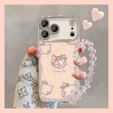 鑽石貓咪手鍊適用蘋果17pm手機殼iphone16輕奢高級18新款15貝殼紋