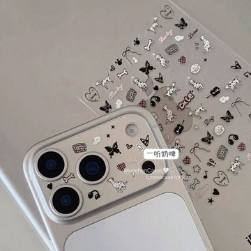 ✨臺灣出貨✨韓系ins可愛卡通插畫蘋果手機殼iphone17貼紙鏡頭diy貼紙指甲貼