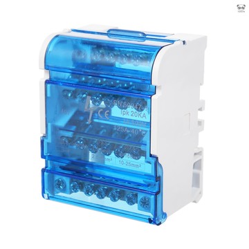 接線板接線盒 4層單相接線盒 407銅零線盒 帶透明蓋 導軌式分線盒 配電保護盒 白色+藍色 JH8407