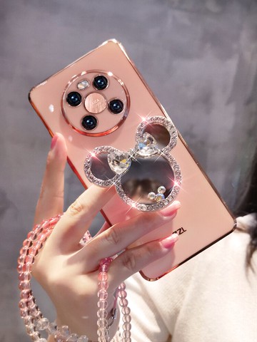 華為mate40pro手機殼女款網紅mate40e保護套新款高檔mate40個性創意硅膠防摔全包鏡頭帶鏡子支架掛繩ins風新