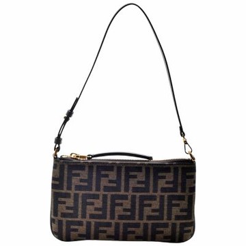 FENDI  經典FF LOGO提花布料拉鍊手拿包/肩背包(菸草棕)