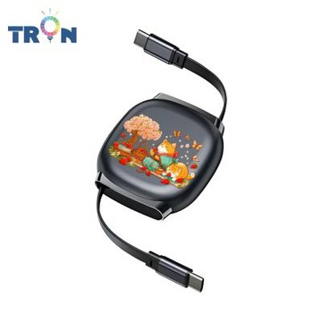 TRON 100W Type-C 伸縮快充線 1M 鈦黑色 可愛的貓狗動物D-1 4檔長度調整 可充筆電 適用i15以上手機 平板