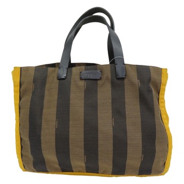 FENDI 芬迪 棕色 Pequin 帆布 條紋 手提包 8BH252 【二手名牌BRAND OFF】