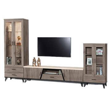 【MUNA家居】古橡色10尺L櫃/展示櫃+電視櫃+中櫃/221+210+219