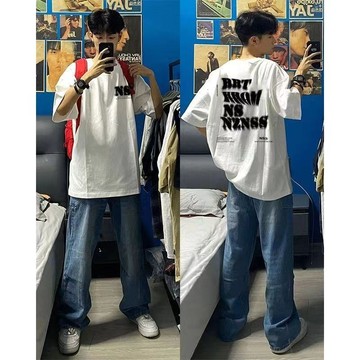 【台灣出貨】 100%純棉重磅男t卹短袖美式街頭字母T卹印花夏季潮牌寬鬆百搭半袖