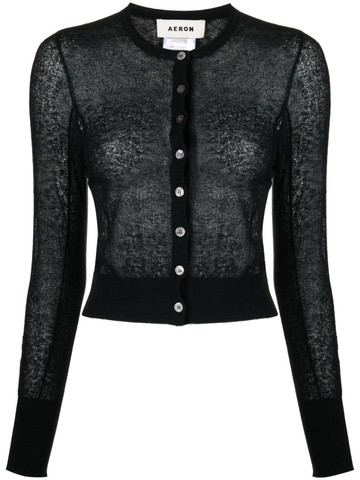 AERON - Constant semi-sheer cardigan - women - Nylon/Cotton/Recycled Polyester/Linen/Flax - L - Black