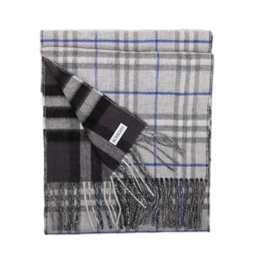 BURBERRY 雙面兩用格紋羊毛混色流蘇圍巾(深灰色/灰色)