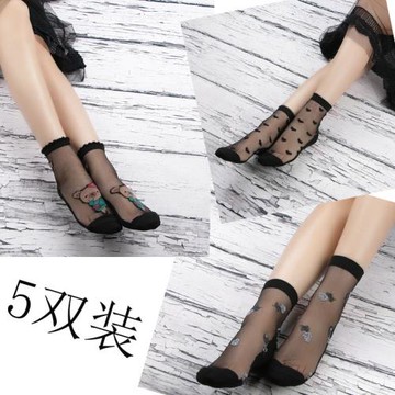 水晶襪子女玻璃短襪透明絲襪棉底中筒春夏季冰絲薄款防勾絲松口襪