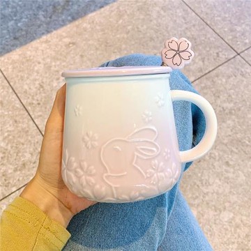 創意陶瓷杯子高顏值馬克杯帶蓋勺家用辦公室情侶水杯女早餐咖啡杯