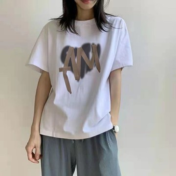 胖胖美依 短袖上衣 T恤 上衣 S-2XL夏季白色短袖t恤正肩印花半袖寬鬆學生顯瘦上衣-7763.