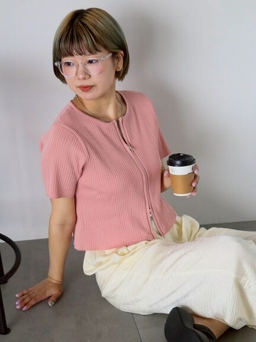 雙頭拉鍊造型羅紋短版開襟上衣(0F000935410) - ehka sopo