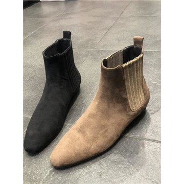 韓國東大門秋季新款尖頭平底英倫風馬丁靴絨面彈力套筒女切爾西靴