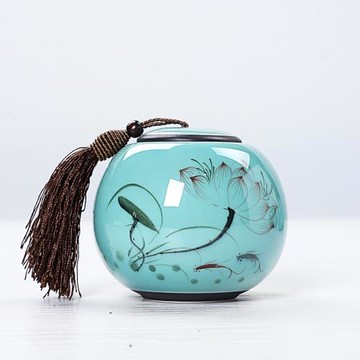 亞光白青瓷手繪茶葉罐陶瓷普洱茶密封罐功夫大小號儲存罐茶葉桶