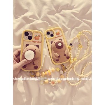 可愛吹泡泡小水豚適用蘋果15ProMax手機殼iphone15新款14立體卡通13斜挎12鏈條11女款14promax軟硅膠保護套