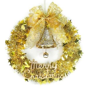 【摩達客】純金系金蔥聖誕星星花圈(14吋)