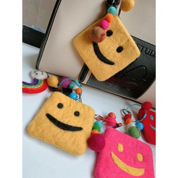 韓國原單可愛創意笑臉包書包掛件小卡包 撞色設計鑰匙扣收納禮物