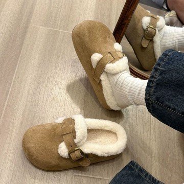 出清不補   休閒鞋 懶人鞋 學生 懶人德訓鞋 穆勒鞋 板鞋 厚底加絨渤肯鞋毛絨包頭毛毛棉拖鞋女外穿2025新款