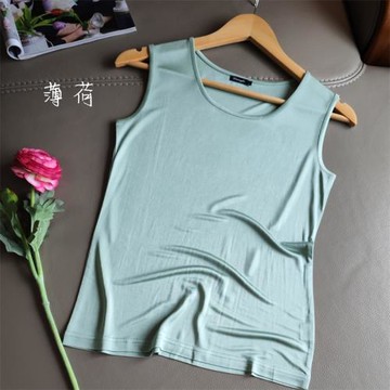 黑色有4XL冷色系內搭 雙面針織真絲女背心桑蠶絲寬松夏純色圓領