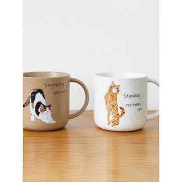 日本進口美濃燒萌趣貓咪馬克杯貓控可愛陶瓷辦公室水杯咖啡杯套裝