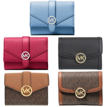 MICHAEL KORS 三摺短夾 老花PVC塗層帆布/十字紋PVC塗層帆布 短夾 錢包 皮包 顏色任選MK(現貨)▶指定Outlet商品5折起☆現貨【送禮首選★APP下單點數4倍送】