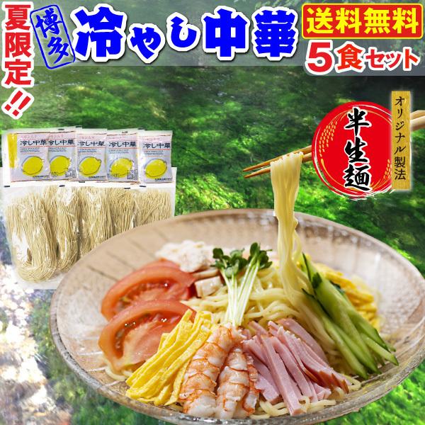 冷やし中華 5食セット 新食感 博多細麺 夏限定 半生麺 特製レモンつゆ 夏バテ メール便 送料無料