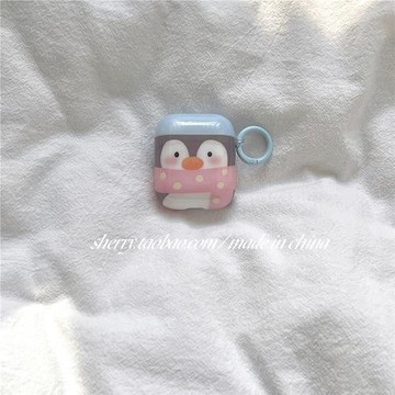 SHERRY*ins風可愛波點圍巾企鵝適用于airpods1/2/4保護套airpodspro保護殼蘋果二代耳機殼新3代藍牙少女心萌