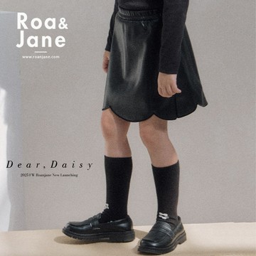 韓國專櫃 RoanJane 黑色皮革花瓣短裙