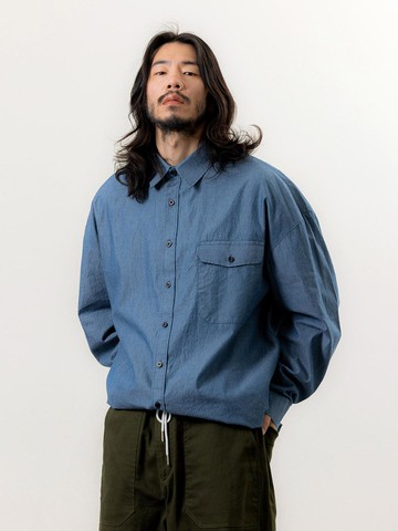 String Pocket Denim Shacket Jacket [Light Blue Wash]