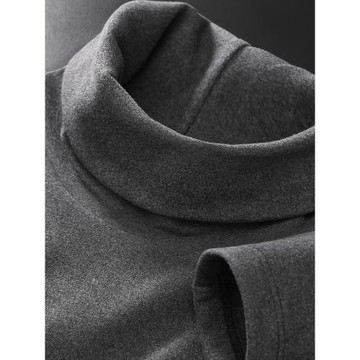 冬季加厚保暖磨毛雙面德絨半高領男士打底衫修身刺繡中領長袖t恤