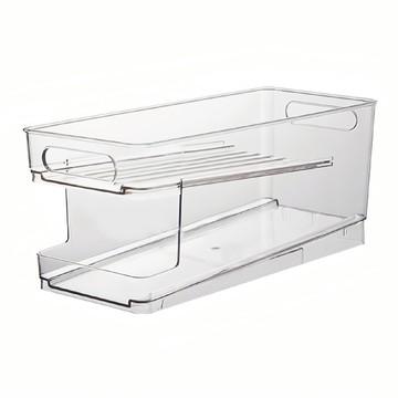 飲料罐收納盒 PET材質 冰箱收納  35.2 x 16.5 x 15cm  雙層滾動式 透明色  1個