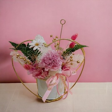 【KIRA與花花藝】母親節限定/ heart金框康乃馨永生花盆花-珍愛粉/母親節禮物/永生花/母親節