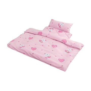 Annette 舒柔棉加大止滑睡墊3件組  一體式枕套睡墊145 x 72cm + 涼被150 x 120cm + 枕芯55 x 30cm  粉色 愛心喵喵