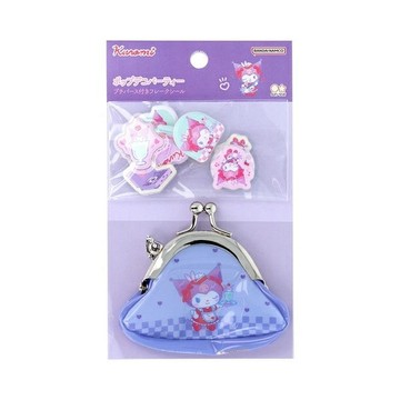 asdfkitty*庫洛米 迷你雙珠扣零錢包附吊鍊+裝飾貼紙-日本正版商品