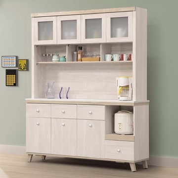 MUNA家居  卡莫娜米白雙色5.3尺岩板餐櫃/碗盤櫃/全組(855+853)  160X41X198cm