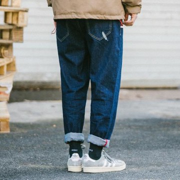 BDCT 美式阿美咔嘰基礎款直筒牛仔褲 純色青年寬松羽毛刺繡休閑褲