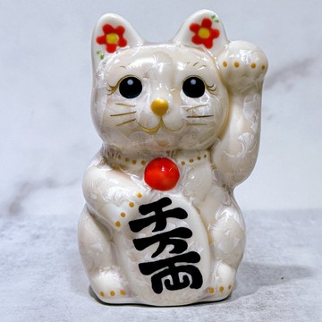 【靈巧福運】日本清水燒招財貓 | 花結晶 杏 左 特小