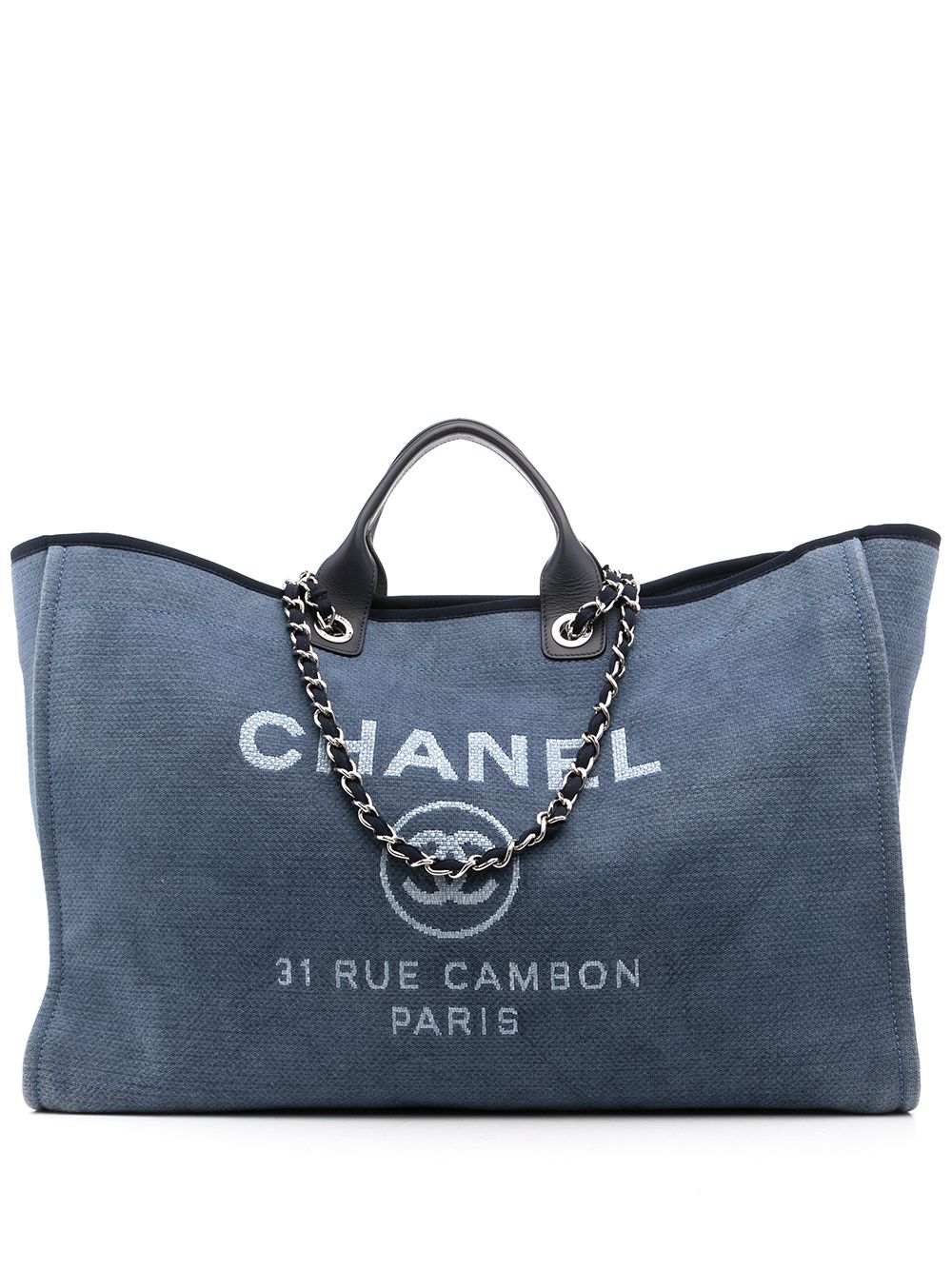 Chanel Pre-Owned - XL Deauville tote bag - women - Canvas/Leather - One Size - Blue