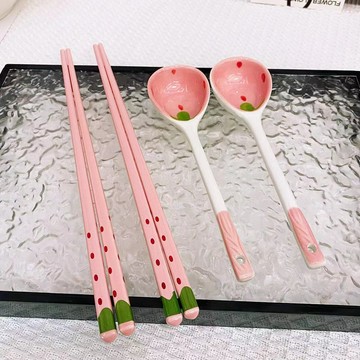 臺灣/現✨餐具 筷子 木筷 公筷 耐高溫超高顏值筷子勺子套裝卡通勺筷工作餐具學生宿舍單人閨蜜情侶餐具