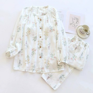 竹纖維帶胸墊月子服孕婦產後哺乳衣長袖家居服印花餵奶衣產婦套裝鑫弘-素時衣櫥