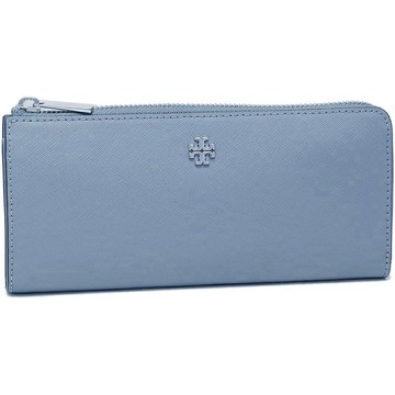 Tory burch - 雙TLOGO素面拉鍊長夾 (天空藍)