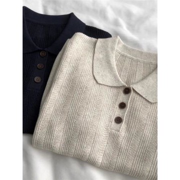 高JI 日系復古polo翻領氣質顯瘦天絲針織透氣短袖百搭T衫女上衣夏