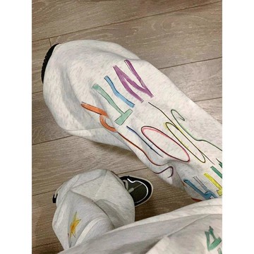 【大碼300斤 星星塗鴉 運動衛褲 女 春夏薄款 高腰 寬鬆 BF風 慵懶風 休閒褲 闊腿褲 大尺碼 顯瘦 棉質 休閒運