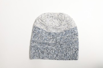 喀什米爾/精品/淺藍灰線純羊絨100%堆堆反折編織純羊絨帽子北歐風