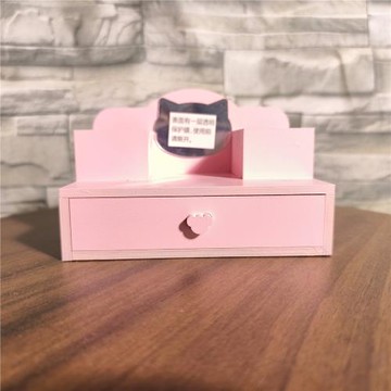 過家家木制玩具娃娃屋兒童梳妝臺仿真女孩化妝桌子粉色收納盒模型