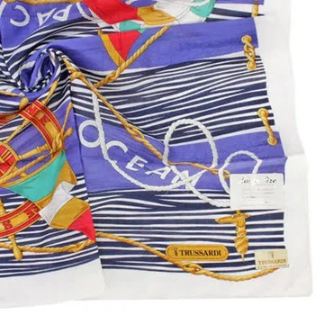 TRUSSARDI 海洋風情純棉帕巾-藍